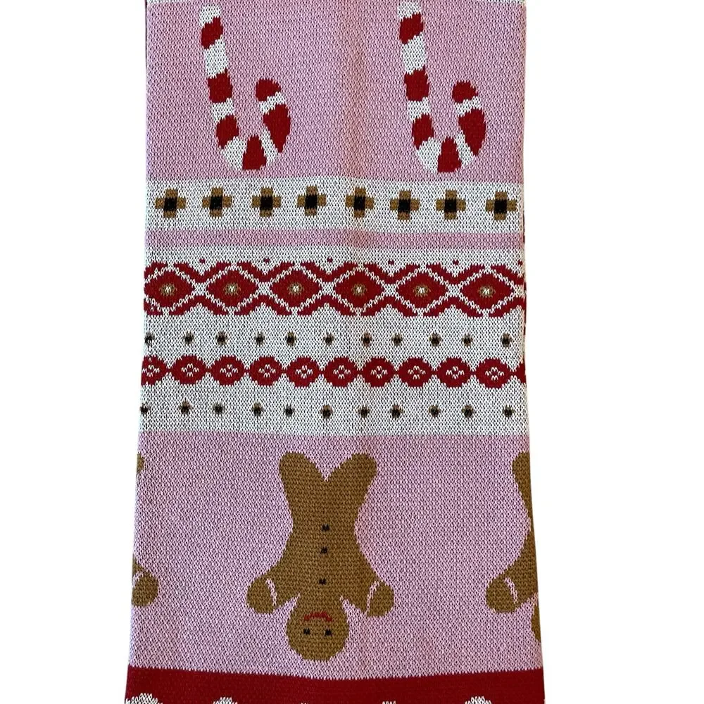 Caro Home Holiday Knitted Throw 50x60 Gingerbread Candy Cane Fair Aisle Pinkmas